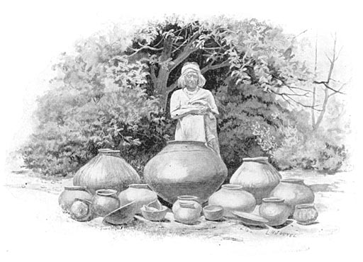 Woman Pottery Maker and Some Results of Her Labour.